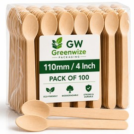 Greenwize Packaging - 100 Pack - 110mm - Birchwood Wooden Teaspoons