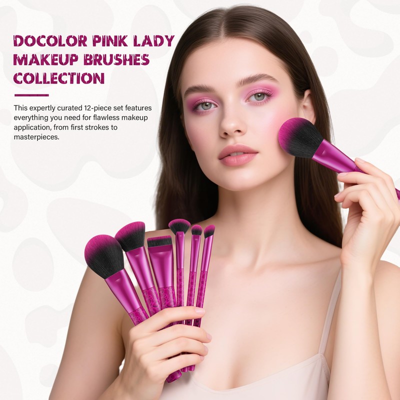 docolor Makeup Brushes 12PCS Pink Leopard Makeup Brush Set Premium