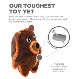 Outward Hound Xtreme Seamz Bear Squeaky Plush Dog Toy - Reinforced Dense Stuffing Plush Toy