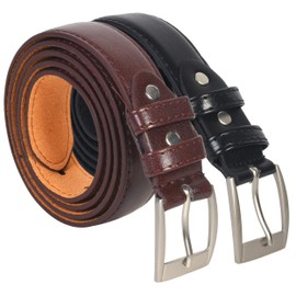 Dress Belt Set of 2 Black and Brown with Stylish Buckle - Genuine Leather (54)