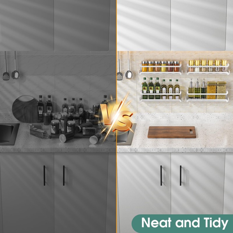 LUCYCAZ 4 Pack Wall Mounted Spice Rack with 16 Hooks,