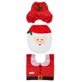 Santa Claus Bath Mat Toilet Seat Cover, 3pcs Christmas Decorations Novelty Lid Seat Cover Water Tank Non-Slip Rug Warmer Toilet Cushion Bathroom Set Decoration Christmas Party