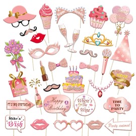 Zamety Pack of 33 Photo Box Accessories Wedding, Photo Props, Rose Gold Photo Box Accessories, Utensils for Photo Box, Photo Box Accessories Birthday, Photo Box Accessories for Wedding, Carnival,