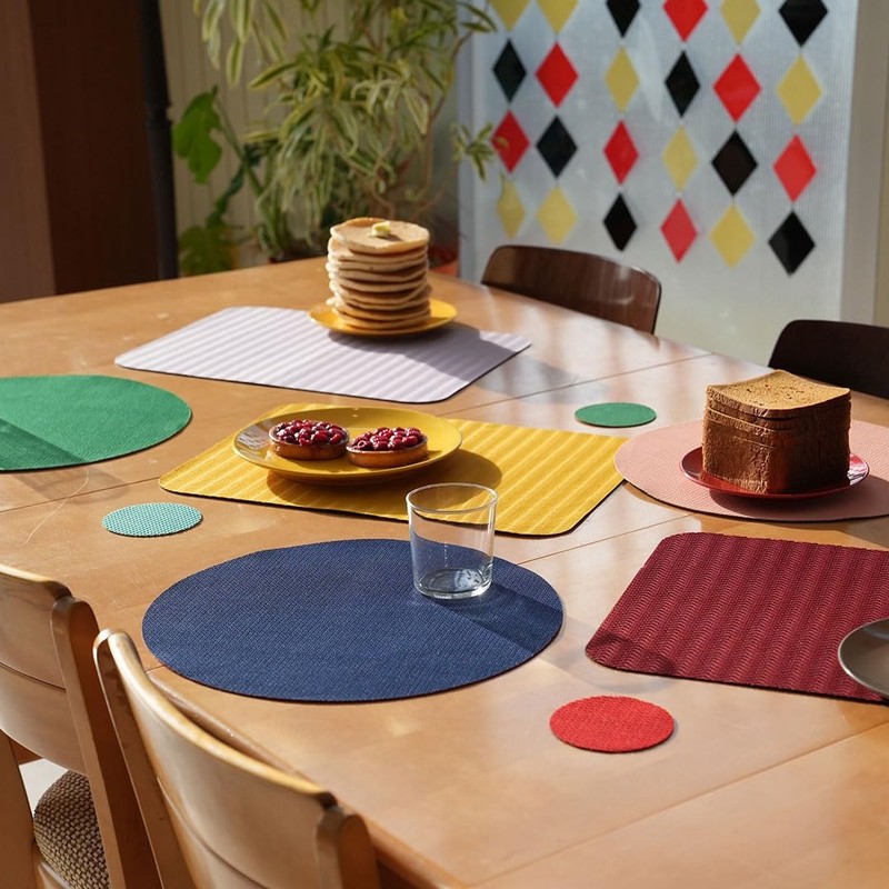 Dulton RN-0662PYLG Placemat, Round, Lively Reversible Placemat, Yellow x Dark
