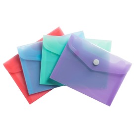 Exacompta - Ref 35410E – Pack of 4 Popper Fastening Document Wallets with Flap – Chromalin Pastel Colours – Dimensions: 19 x 14 cm – FT for Filing, B6 – Pastel Blue, Coral, Purple