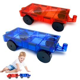 Fortivae Magnetic Building Blocks, Pack of 2 Magnetic Building Blocks Expansion Car, Magnetic Car, STEM Magnetic Toy, Tiles Children's Toy, for 3 4 5 6 7 8 Years Old Boys and Girls (Red & Blue