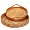 ANKUR Round Rattan- Serving Tray-Decorative Woven Ottoman-Trays with Handles for