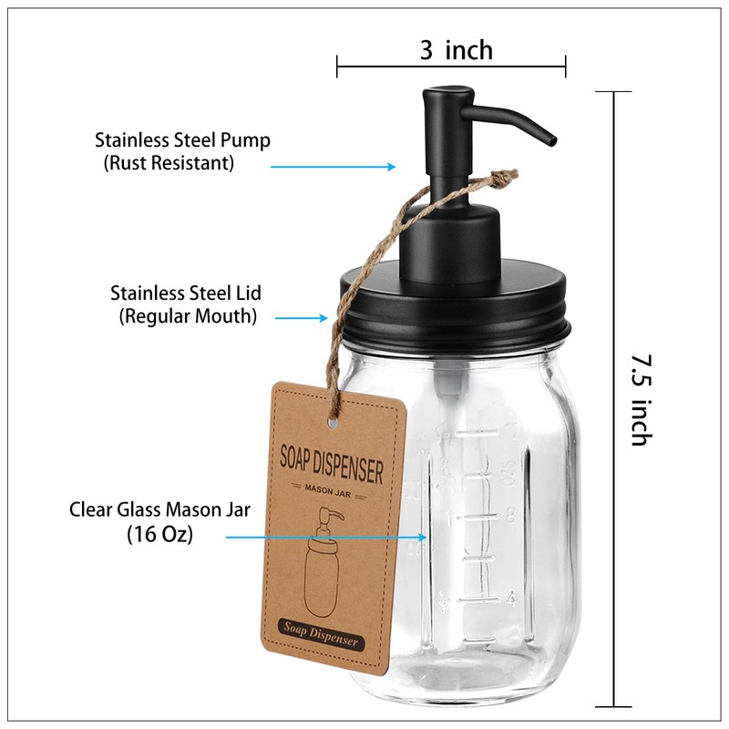 SheeChung 16 Oz Mason Jar Liquid Soap Dispenser, Glass Hand