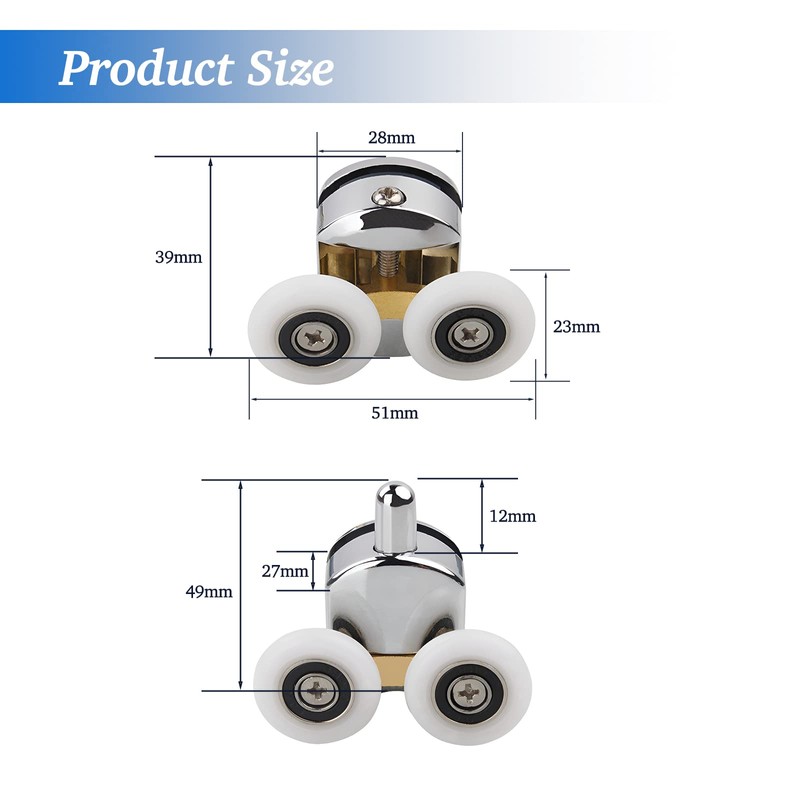 FUYIOCN Shower Door Rollers,Set of 4 Twin Shower Door Rollers