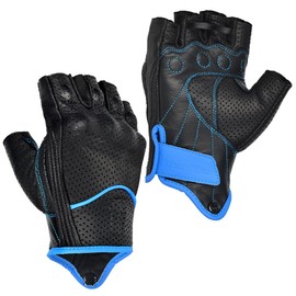 Harssidanzar Mens Motorcycle Gloves Leather Perforated Motorcycle Driving Gloves CM044EU Black/Blue XL