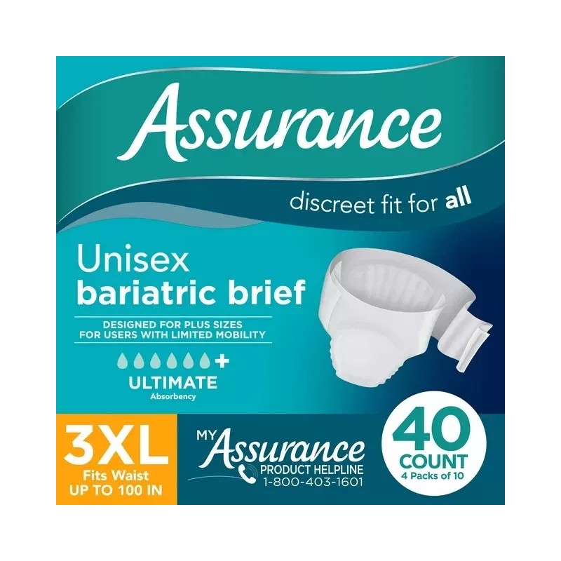 Assurance Unisex Maximum Incontinence Briefs with Tabs, Bariatric 40 Count
