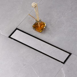 SaniteModar Linear Shower Drain, Shower Drain 12 inch Tile Insert 2 in 1 Panels, 304 Stainless Steel Brushed Shower Floor Drain, Shower Drain with Adjustable Feet and Hair Filters