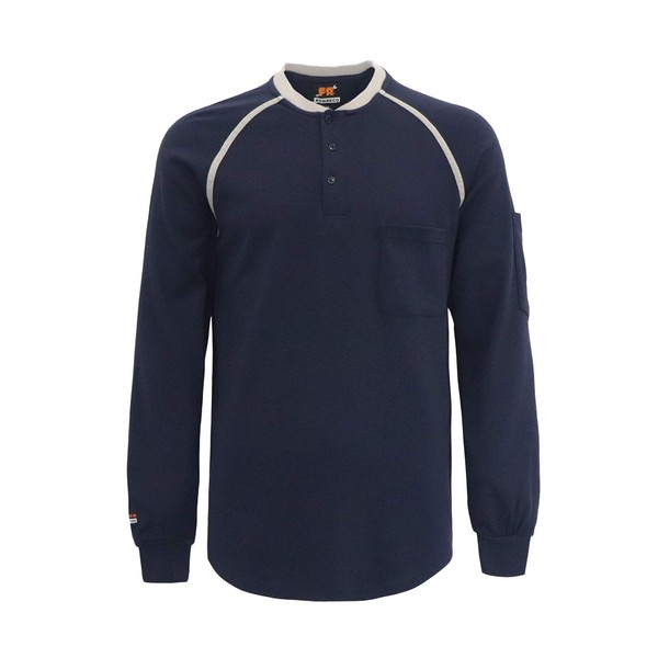 KONRECO FR Shirts - Camisa Resistente al Fuego para Verano, 5.5 onzas, Peso Ligero y 7 onzas, CAT2 Henley, 7oz Navy, Large