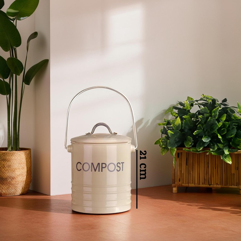 Premier Housewares 510020 Compost Bin with Handle - Cream H20