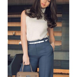 XZQTIVE 4 Pieces Women Thin Leather belt for Dress Pant Jeans Short Skinny Waist Belts With Silver Circle Buckle, Black+Brown+Coffee+White