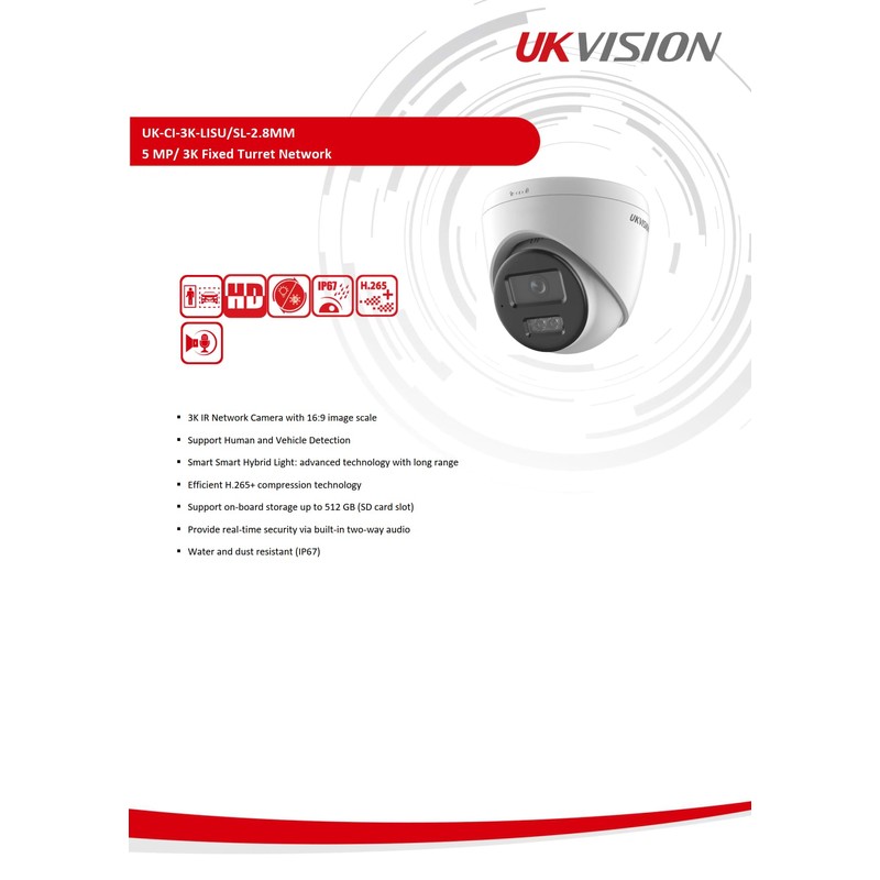 UKVISION 3K Smart Hybrid Security Camera, 2.8mm Lens, Human/Vehicle Detection,