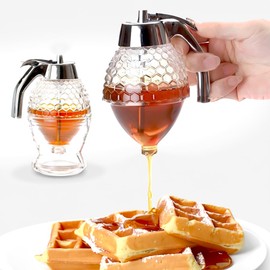 Fullish & Gry Premium Honey Dispenser with Stand - No Drips, No Mess - Honey Container 8 Oz - Maple Syrup Holder - Fresh Honey Mess-free - Easy Cleaning Honey Pot - Shaped Honey - Dishwasher Safe