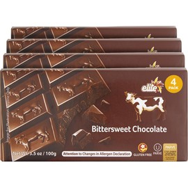 Elite Bittersweet Chocolate Bars, 3.5 oz (4 Pack) | Smooth & Creamy | Premium Rich Dark Chocolate | Dairy Free | Gluten-Free | Product of Israel