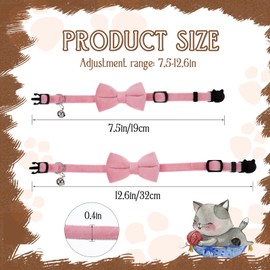 2 Pack Cute Cat Collars for Girl Cats Pink Kitten Bowtie Collar with Bells Breakaway Safety Collars Plaid Solid Color Gift Pet Collar Set Festive for Female Cats