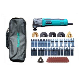 FastCraft® 42pc Multi Tool/Oscillating Tool Set - PRO Model 86225-1 (5.0A PEAK POWER Rated 2.4A/Keyless/6 Speed/3-4 Angle Cutting)+40pc Blades All in a Tote [BULK No Clamshel]