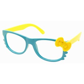 FancyG® Cute Nerd Glass Frame with Bow Tie Cat Eyes Whiskers Eyewear for Kids 3-12 NO LENS - Blue with Yellow Bow