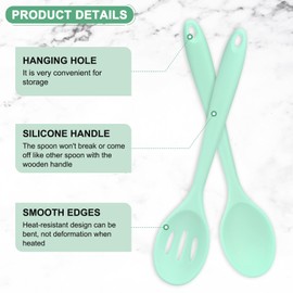 M METERXITY 2-Pack Silicone Spoons for Cooking, 10.6" Mixing Nonstick Slotted and Solid Serving Spoons Heat Resistant Utensils Spoons for Kitchen/Cooking/Baking/Stirring Mixing Tools [Green]