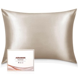 Adubor Silk Pillowcase Silk Pillow Case 2 Pack for Hair and Skin with Hidden Zipper, Both Sides 23 Momme Silk Pillow Case (Beige, King: 20''X36'')