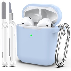 MHYALUDO for AirPods Case Cover, Military Grade Anti-Fall Soft Silicone Shock-Absorbing Protective for AirPods 2&1 Generation Case Skin Touch with Keychain and Cleaning kit, Sky Blue