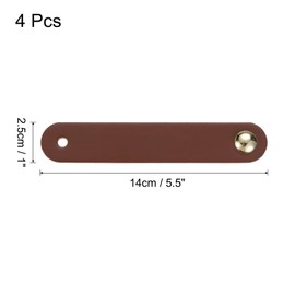 sourcing map 4 Packs Leather Drawer Pulls, Single Hole Leather Drawer Knobs Furniture Dresser Handles Pulls with Screws for Dressers Drawers Closet Kitchen Cupboard, Brown/Gold