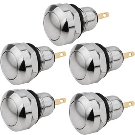 CLDIY Metal Momentary Push Button Switch Waterproof Silver Point 8 mm Mini Micro Round DC36V/2A Self-Reset for Power Start Doorbell, Golden Base, 5 Pieces