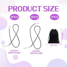 Black Necklace Cord 6 Pcs Black Cord Necklace Leather Necklace Cord With Clasp 2mm Rope Necklace With a Velvet Bag Leather Cord Necklace for Diy Necklace Jewellery (50cm, 60cm)