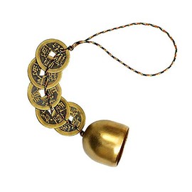 Acxico 1Pcs Chinese Feng Shui Bell Five Emperor Copper Coin Pendant Car Home Decoration Bells for Peace and Safe