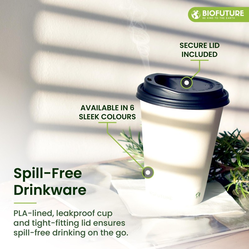 BIOFUTURE Biodegradable Coffee Cups – 50 x 6oz – 16oz