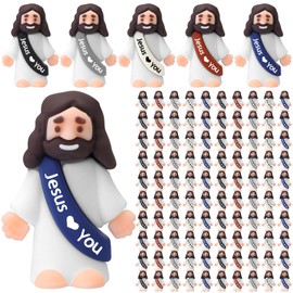 Bememo 100 Pcs Little Jesus Figures Jesus Loves You Original Design Pocket Rubber Little Figures to Hide and Seek Sunday Religious Party Share Easter Gifts(Classic Color)