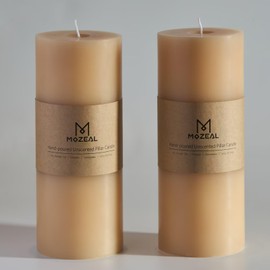 MOZEAL 4" x 10" Extra-Large Beige Pillar Candles (Set of 2), Unscented, Dripless, Smokeless,Long Clean-Burning,Tall 10 inch Large Beige Pillar Candles for Neutral-Themed Weddings and Serene Home Decor