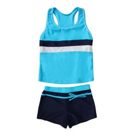 JerrisApparel Traje de baño de dos piezas para niña pequeña, Azul / Patchwork, 14-15 Años