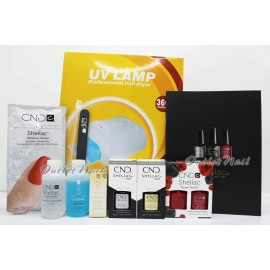 YF GEL MANICURE STARTER GIFT KIT: 2 CND Shellac Colors + Base Top + 36W UV Lamp +..