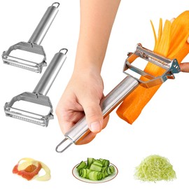 MBLNBVN 2PCS Pelador de Verduras y Papas de Acero Inoxidable Premium, Rallador de verduras 3 en 1 con cuchillas de doble cara, pela papas adecuado para la cocina casera