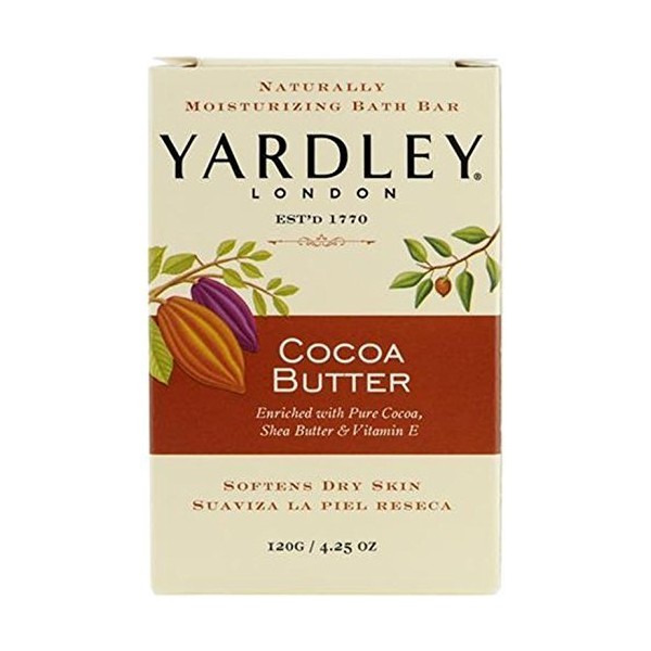 Yardley London Pure Cocoa Butter & Vitamin E Bar Soap, 4.25 Ounces /120 G (Pack of 6)