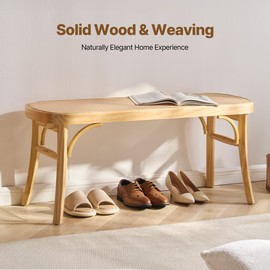 Rattan Bench Wooden Bench 43.3 Inches for Entryway Living Room & Bedroom - Regular Type