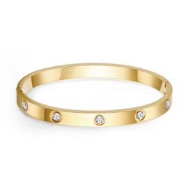 pralajew Love Bangle Bracelet, Gold Bracelets for Women Cubic Zirconia Jewelry, Stocking Stuffers Women Christmas Valentines Gifts for Her