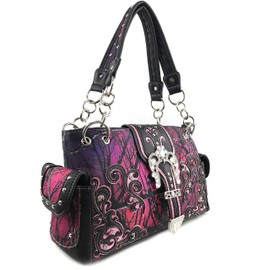 Zelris Camouflage Shine Glow Buckle Women Conceal Carry Shoulder Handbag (Purple)