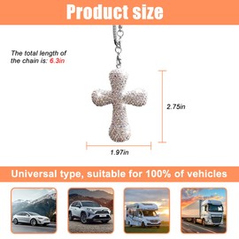Norkmdi Bling Car Hanging Ornament, Double-Sided Cross Crystal Rhinestone Vehicle Rear View Mirror Charm, Cute Diamond Rearview Mirror Pendant, Universal Auto Interior Accessories (White)