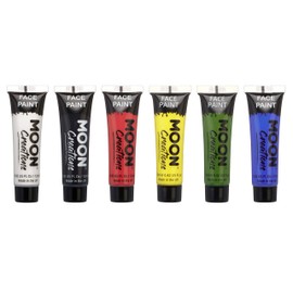 Moon Creations Face & Body Paint Tubes | Primary Set | 12ml | Ready to Use Face Paint | No Flake | Cruelty Free, Made in UK | Face Paint for Kids, Adults, Fancy Dress, Festivals, Halloween & More