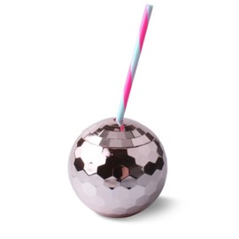 Greensen Disco Ball Cup with Straw 580 ml Glitter Disco Ball Drinking Cup, Retro Disco Party Cup, Pink