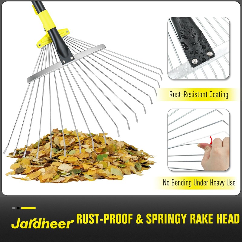 Adjustable Leaf Rake, Expandable Lightweight Metal Yard Rakes