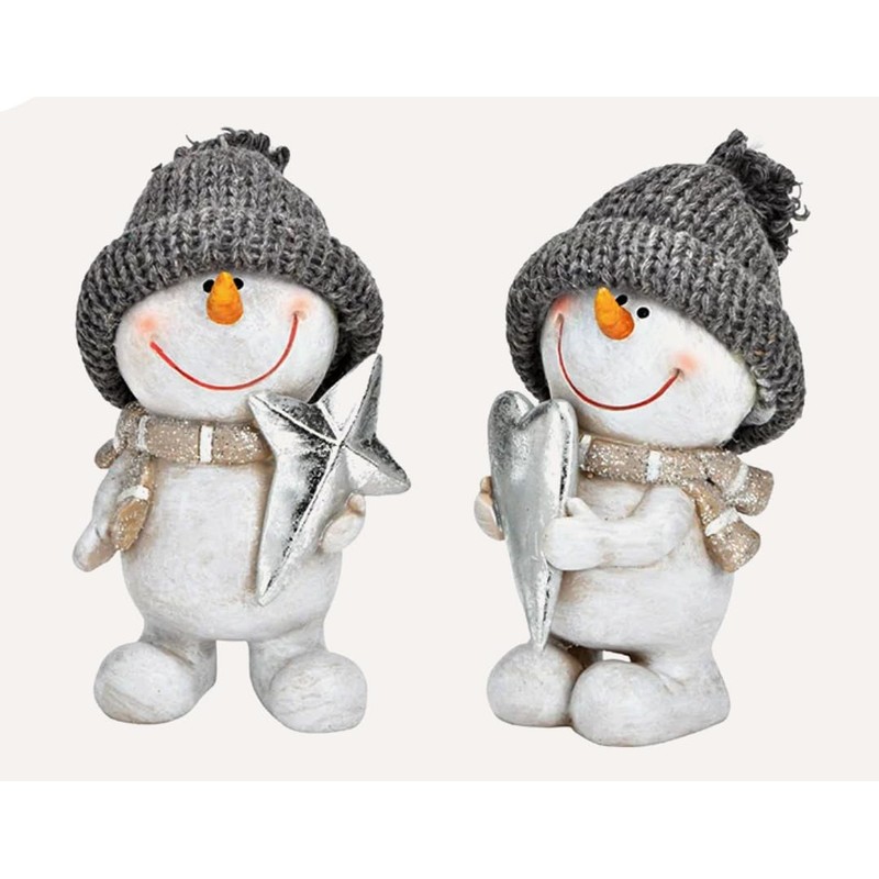 TEMPELWELT Decorative Figurine Snowman with Heart 14 cm Ceramic Grey