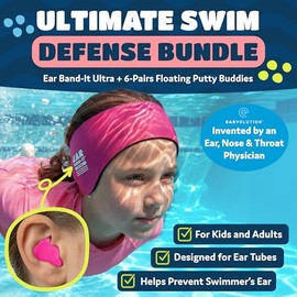 Ear band-it - Diadema de natación con tapones para los oídos, 6 pares de tapones de silicona suave para los oídos, Hot Pink, Medium (ages 4-9)