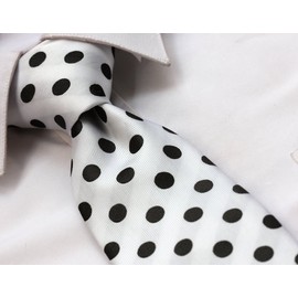 Intrepid Handmade, Executive Wardrobe Accessory, Black and White Polka Dot 3.4" Silk Classic Jacquard Men's Tie Necktie