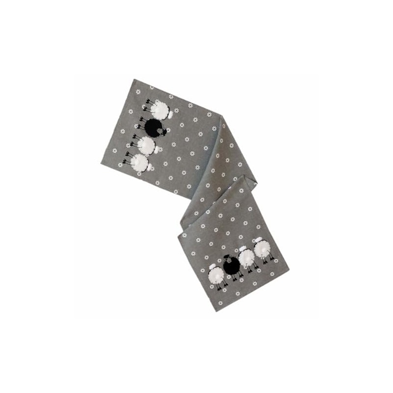 texpot Table Runner 40 x 140 cm with Embroidery Black